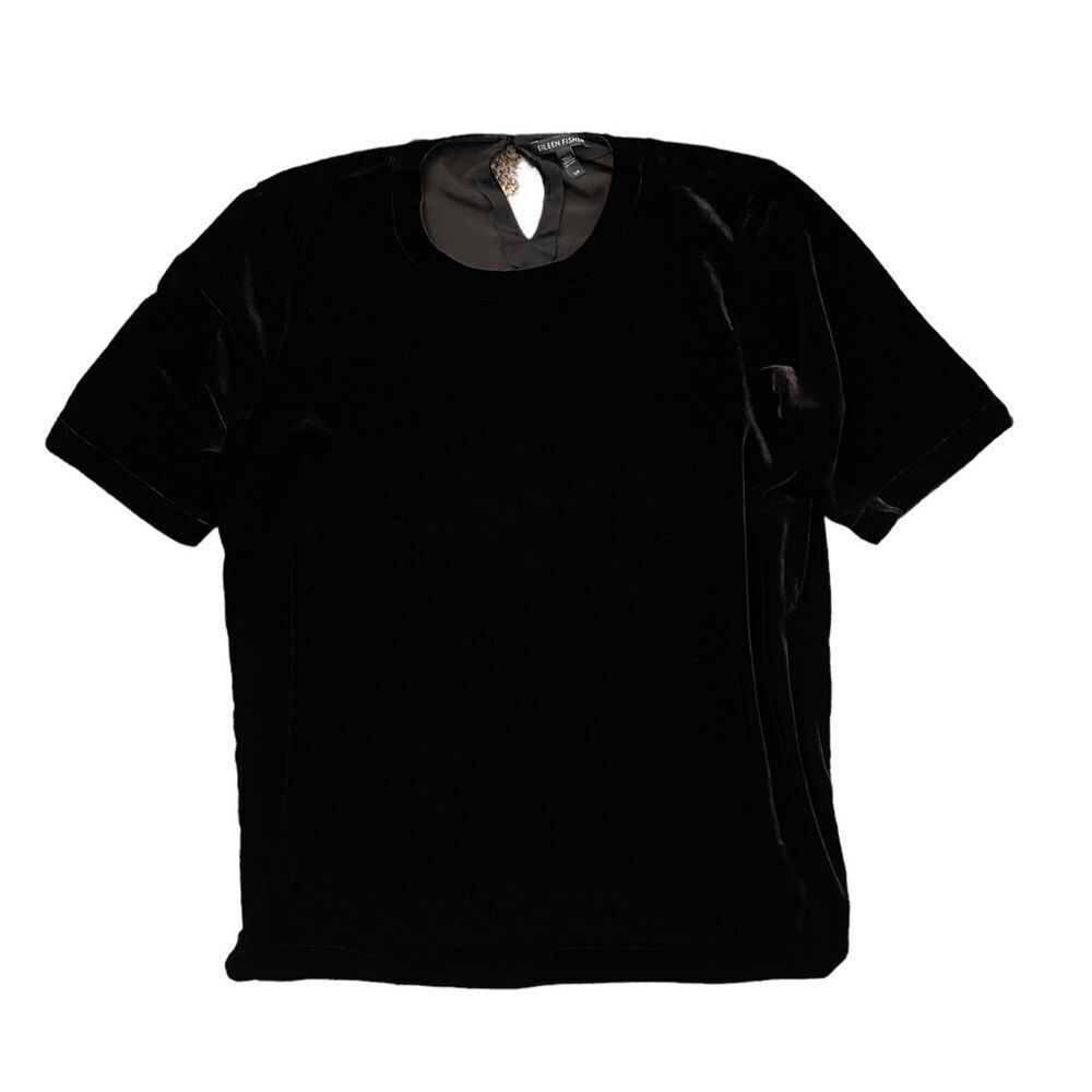EILEEN FISHER Black Velvet Short Sleeve Shirt Size Small